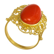 Anello - 18 carati Oro giallo Corallo