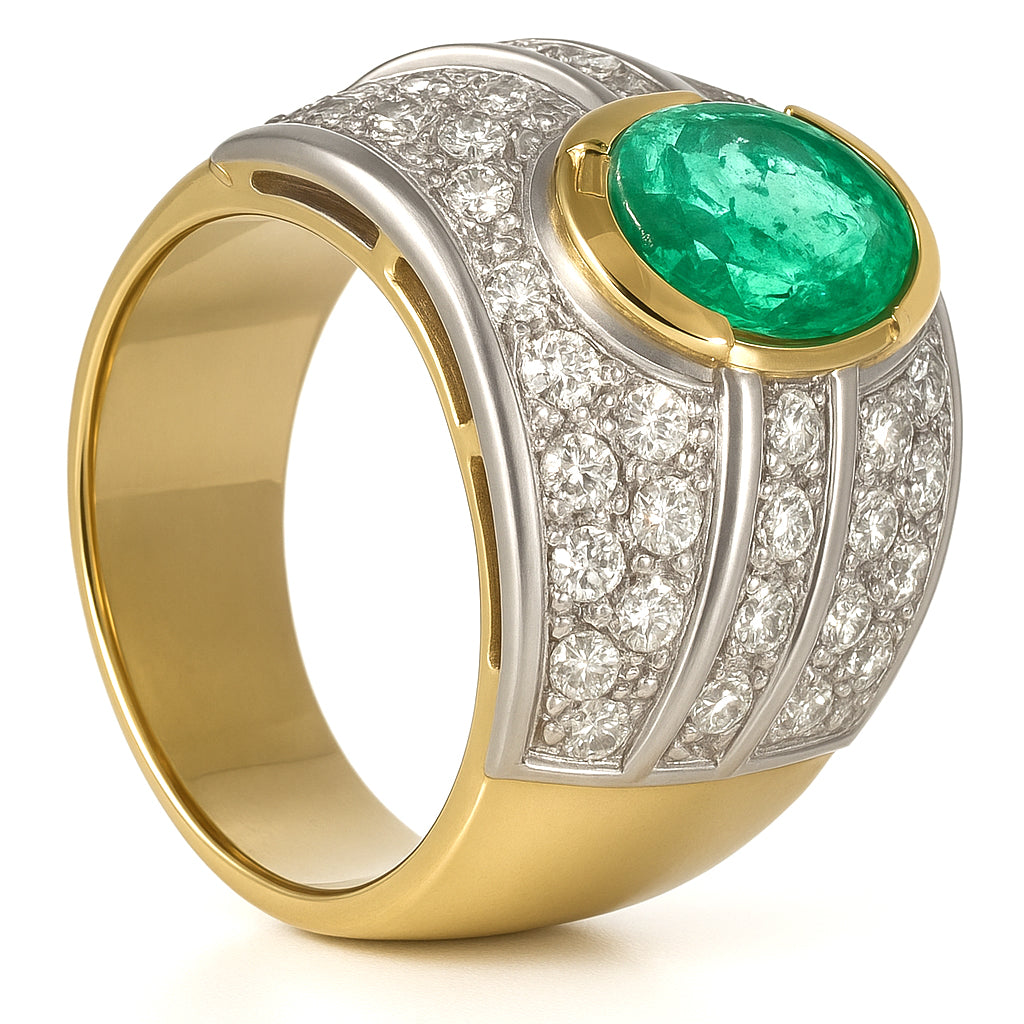 Anello - 18 carati Oro bianco, Oro giallo - 2.11ct. tw. Smeraldo - Diamante