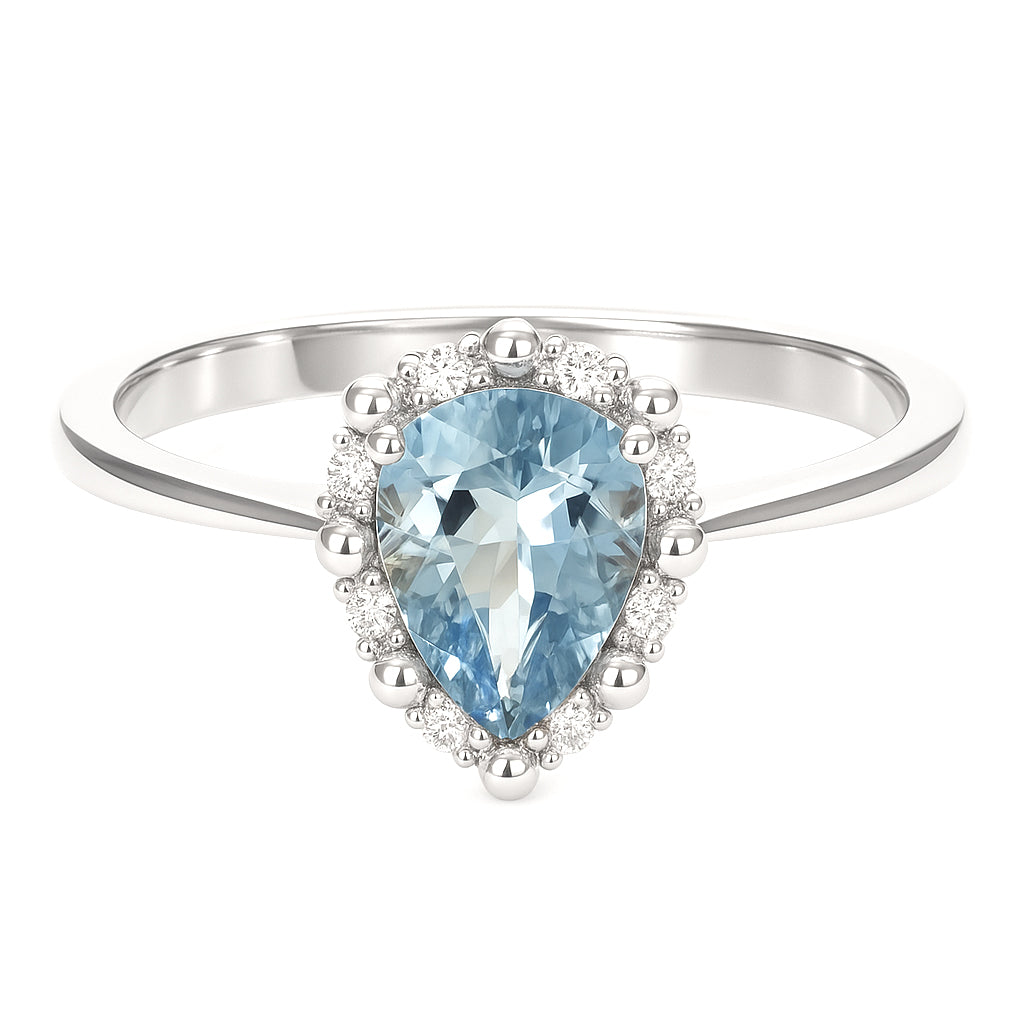 Anello - 18 carati Oro bianco - 0.80ct. tw. Acquamarina - Diamante