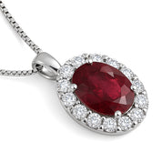 Collana con ciondolo - 18 carati Oro bianco - 1.44ct. tw. Rubino - Diamante