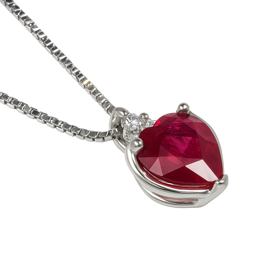 Collana con ciondolo - 18 carati Oro bianco - 1.10ct. tw. Rubino - Diamante