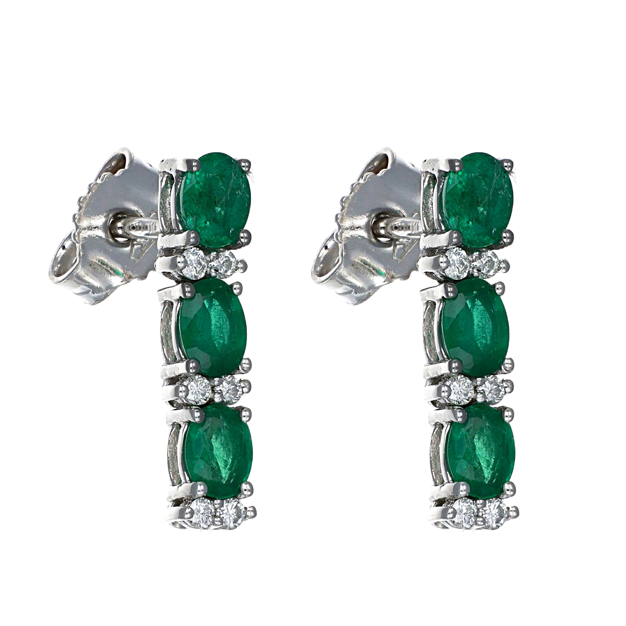 Orecchini - 18 carati Oro bianco - 1.08ct. tw. Smeraldo - Diamante