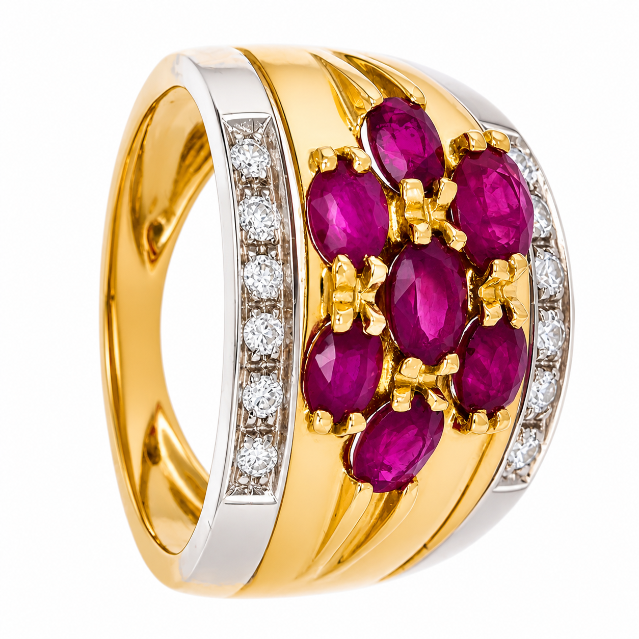 Anello - 18 carati Oro giallo, Oro bianco - 2.18ct. tw. Rubino - Diamante - Made in Italy - Handmade