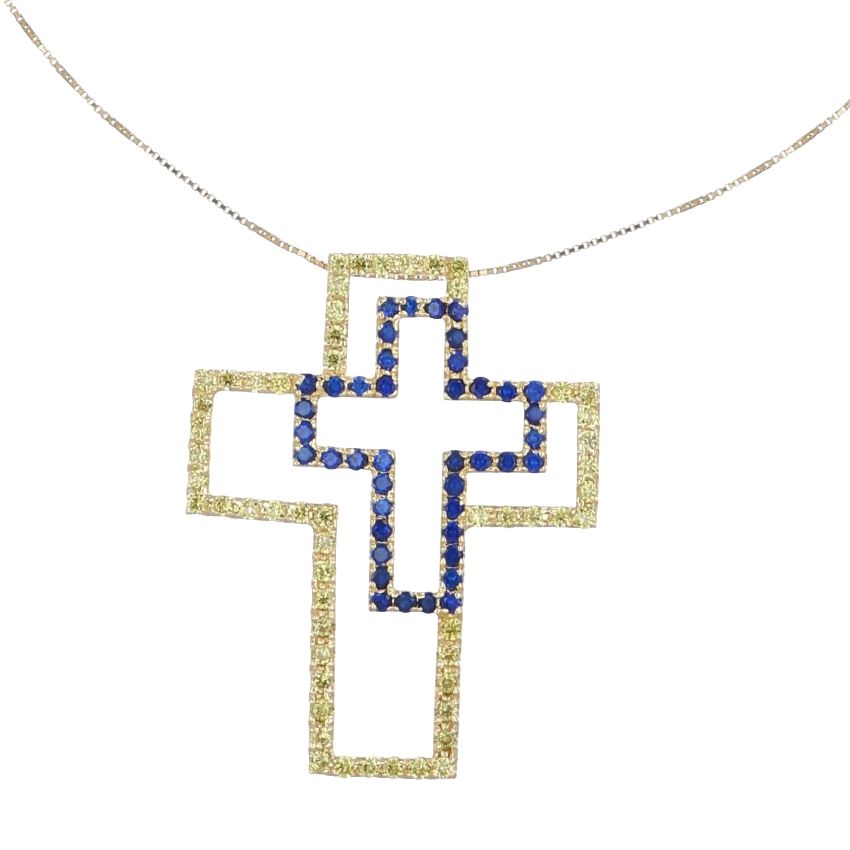 Collana con ciondolo - 18 carati Oro giallo - 1.47ct. tw. Zaffiro - Quarzo