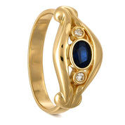 Anello - 18 carati Oro giallo - 0.27ct. tw. Zaffiro - Diamante