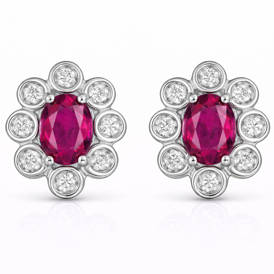 Orecchini - 18 carati Oro bianco - 1.52ct. tw. Rubino - Diamante