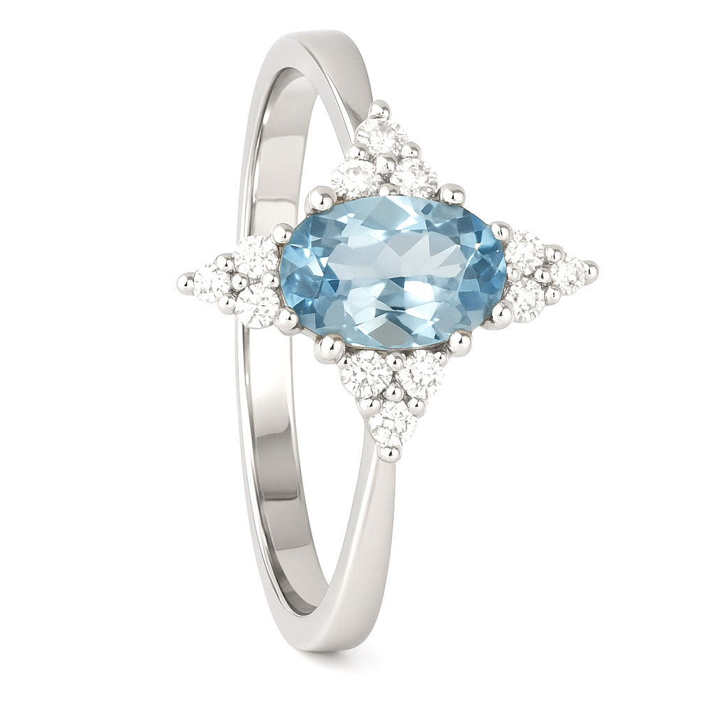 Anello - 18 carati Oro bianco - 0.90ct. tw. Acquamarina - Diamante
