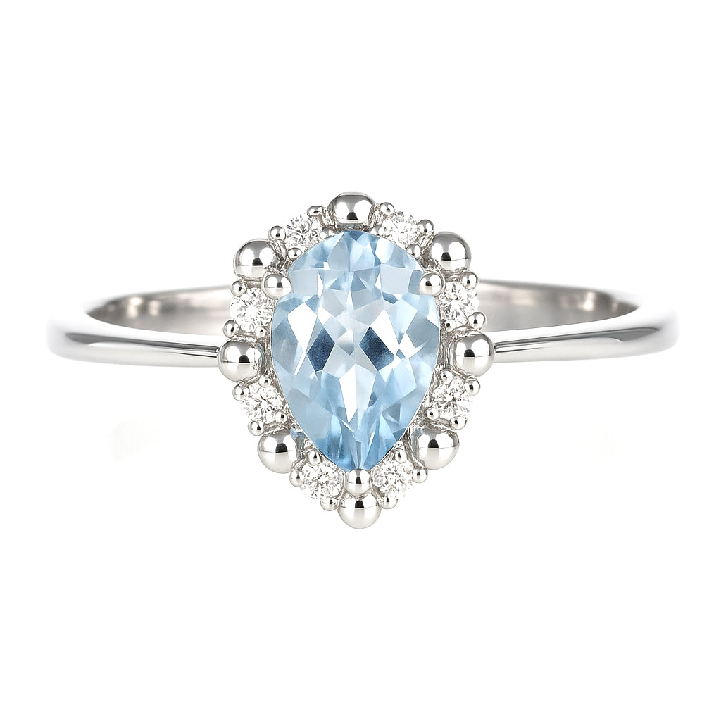 Anello - 18 carati Oro bianco - 0.83ct. tw. Acquamarina - Diamante