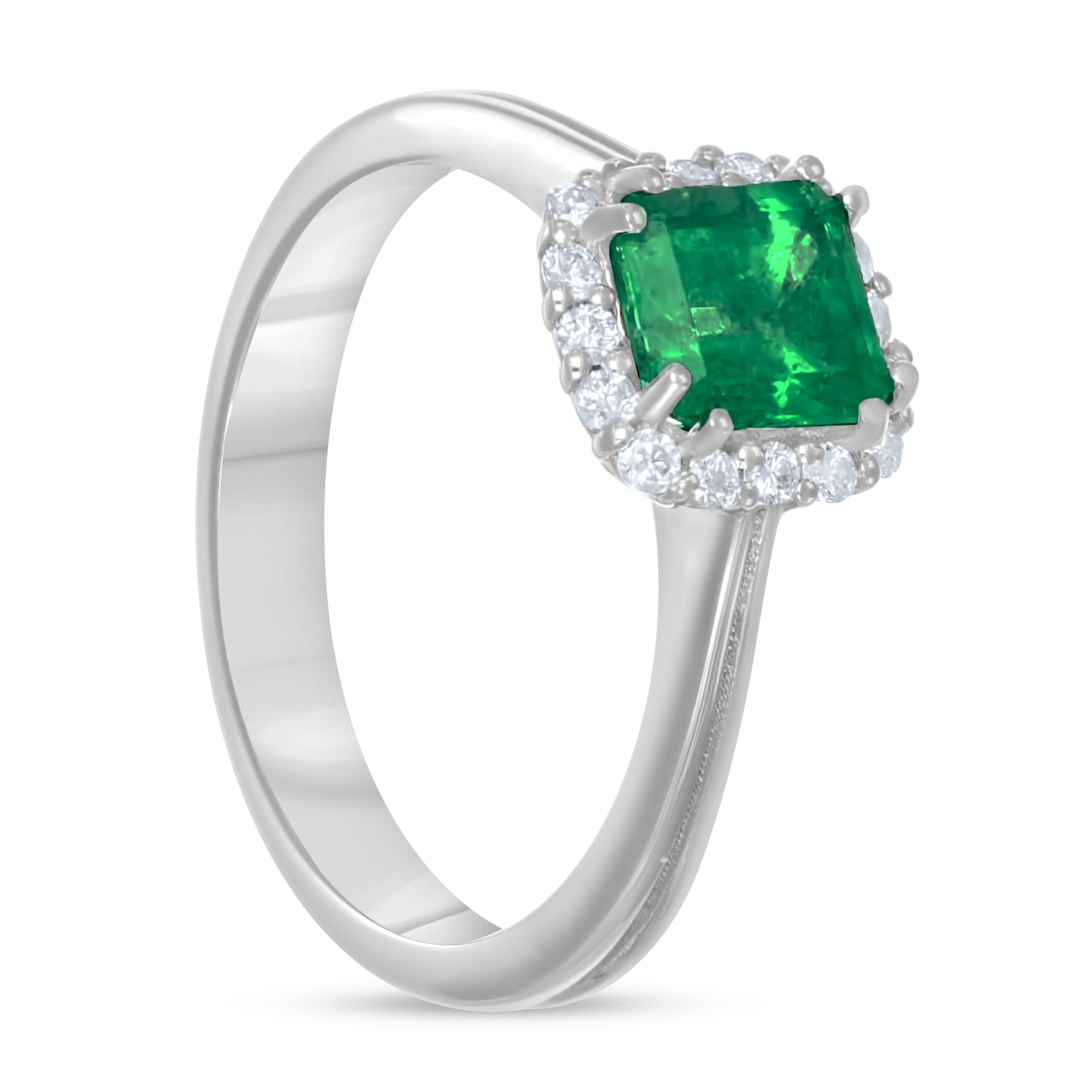 Anello - 18 carati Oro bianco - 1.15ct. tw. Smeraldo - Diamante