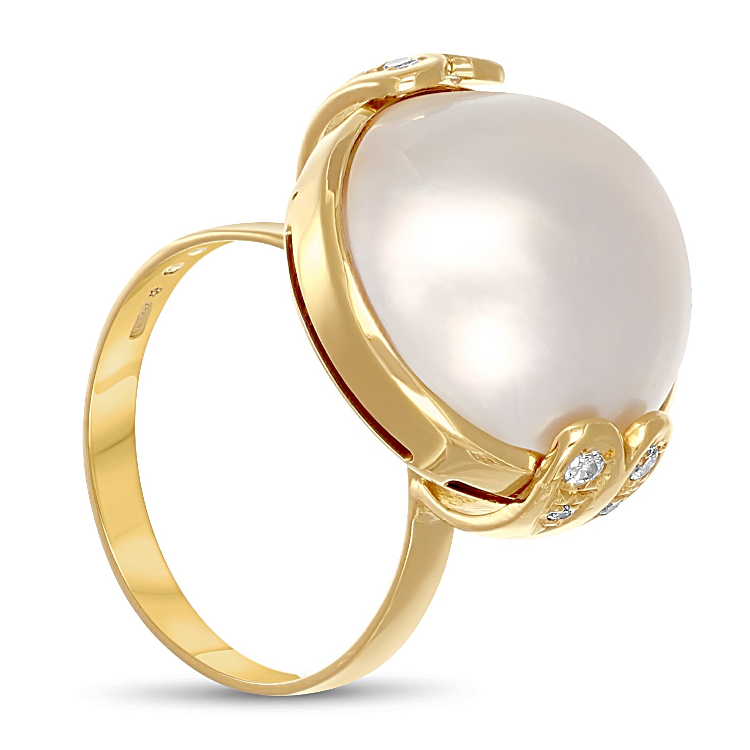 Anello - 18 carati Oro giallo - 0.16ct. tw. Diamante (Naturale) - Perla