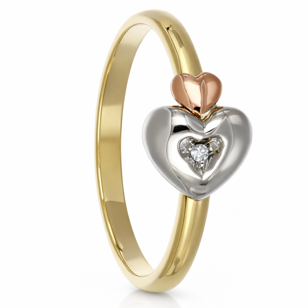 Anello - 18 carati Oro giallo, Oro rosa, Oro bianco - 0.015ct. tw. Diamante (Naturale)