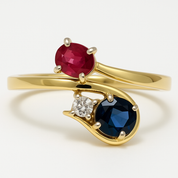 Anello - 18 carati Oro giallo, Zaffiro - Rubino - Diamante - 0.72ct. tw.