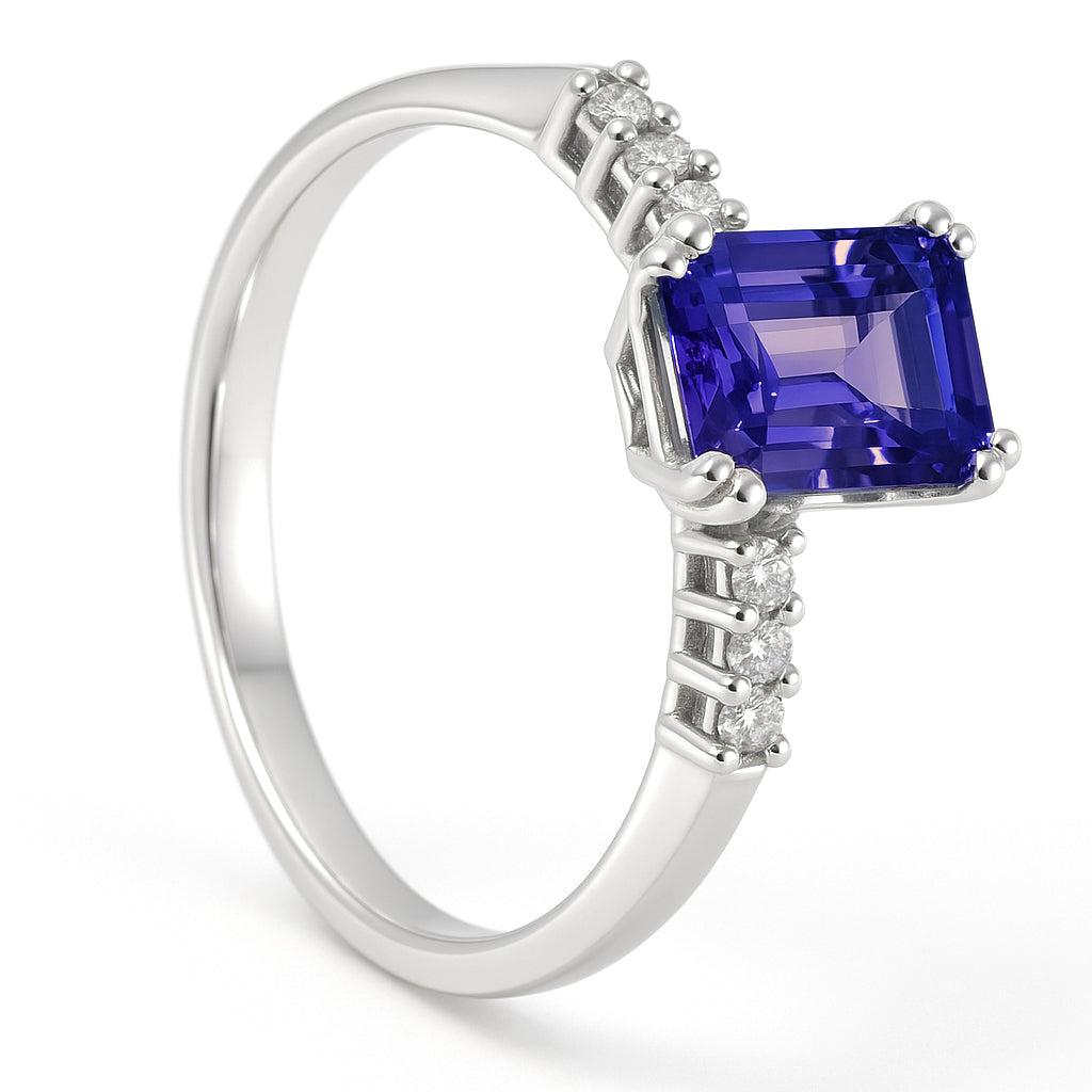 Anello - 18 carati Oro bianco - 1.22ct. tw. Tanzanite - Diamante
