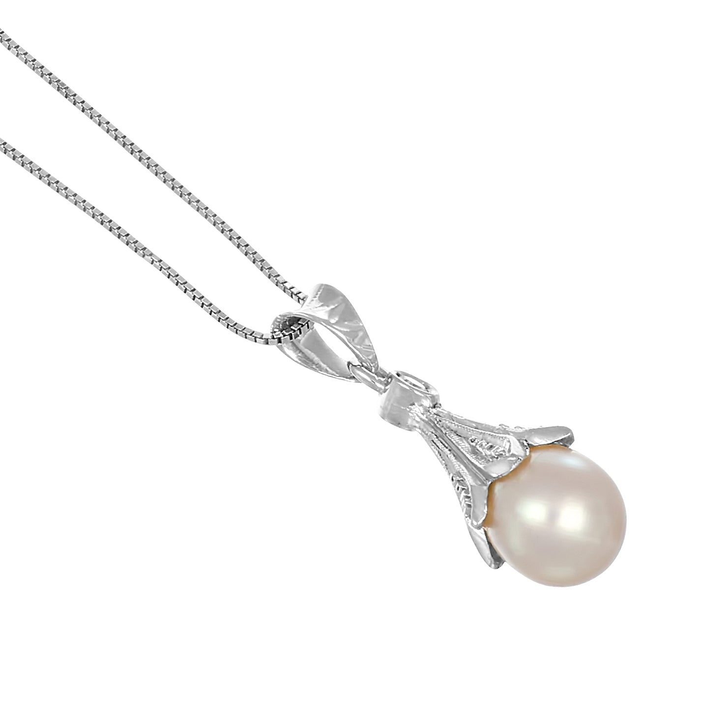 Collana con ciondolo - 18 carati Oro bianco - 0.02ct. tw. Diamante (Naturale) - Perla