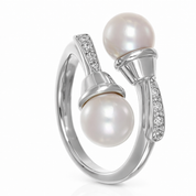 Anello - 18 carati Oro bianco - 0.12ct. tw. Diamante (Naturale) - Perla
