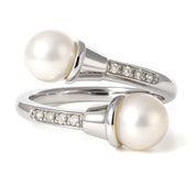 Anello - 18 carati Oro bianco - 0.12ct. tw. Diamante (Naturale) - Perla