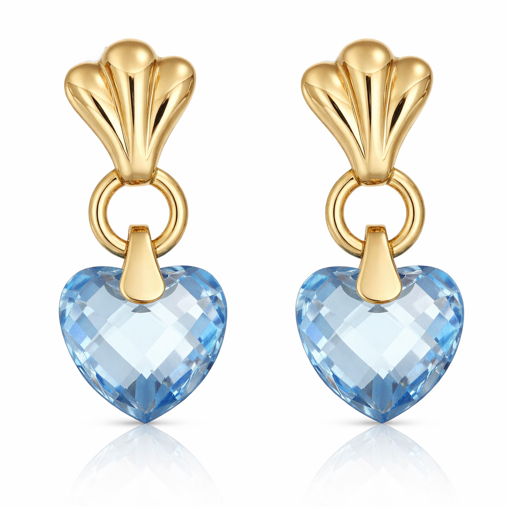 Coppia di orecchini pendenti da donna in oro giallo 18 carati con topazi