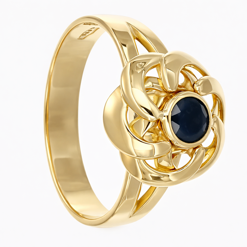 Anello da donna in oro giallo 18 carati con zaffiro