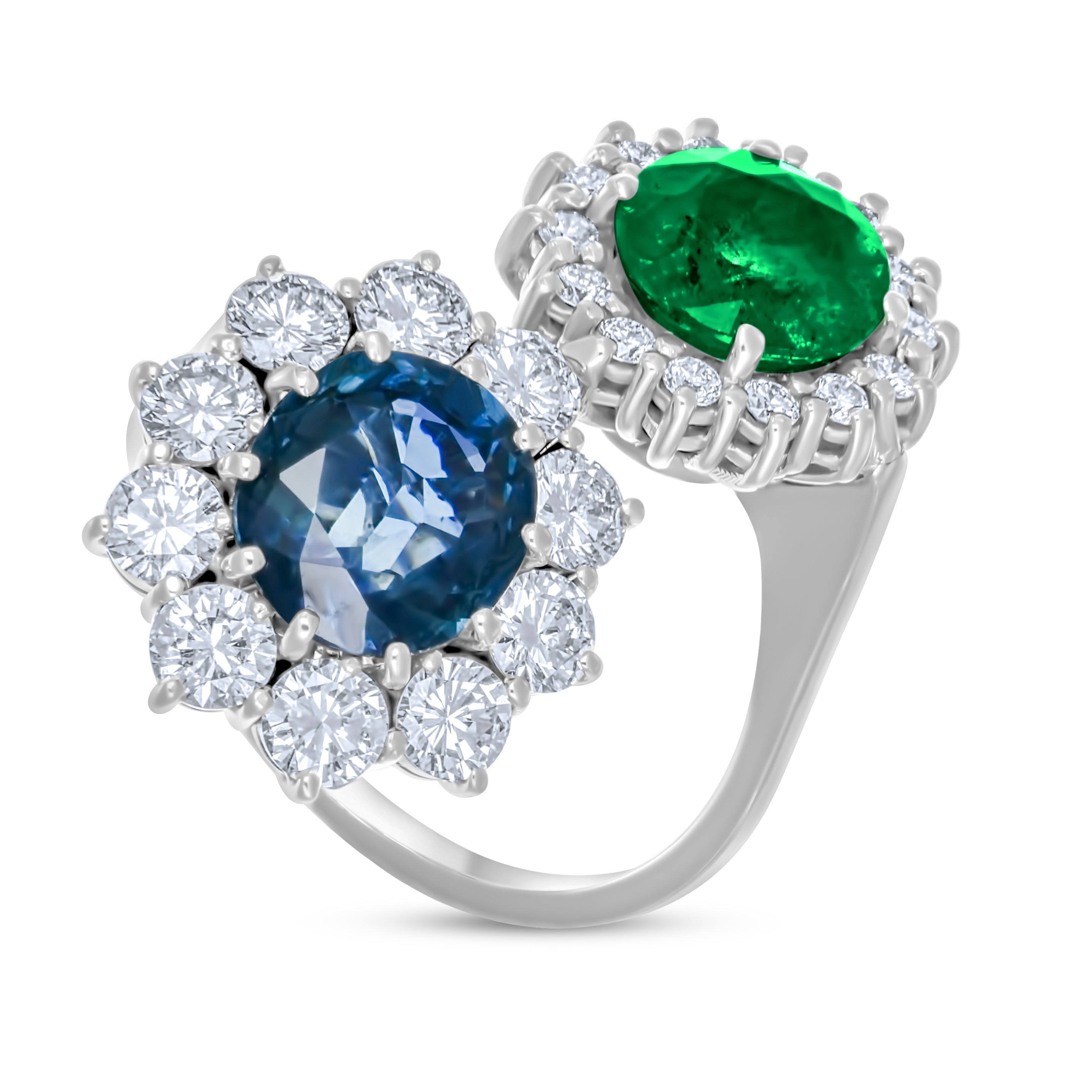Anello - 18 carati Oro bianco - 5.75ct. tw. Smeraldo - Zaffiro