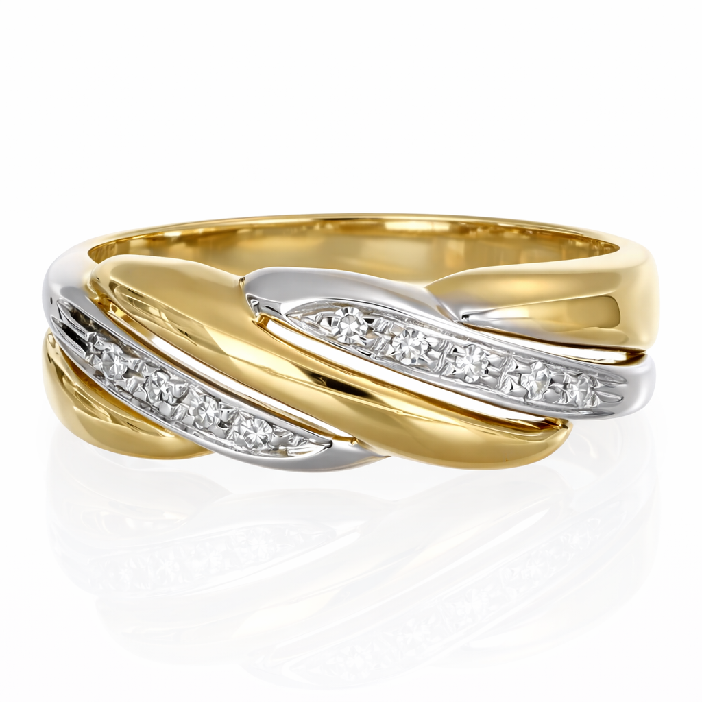 Anello - 18 carati Oro giallo, Oro bianco - 0.08ct. tw. Diamante (Naturale)