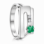 Anello - 18 carati Oro bianco - 0.24ct. tw. Smeraldo - Diamante