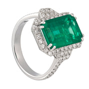 Anello - 18 carati Oro bianco - 7.16ct. tw. Smeraldo - Diamante