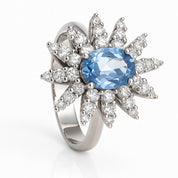 Anello - 18 carati Oro bianco - 2.15ct. tw. Acquamarina - Diamante