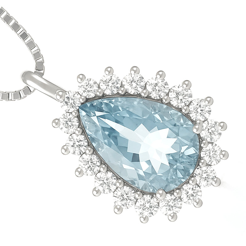 Collana con ciondolo - 18 carati Oro bianco - 1.24ct. tw. Acquamarina - Diamante