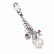 Ciondolo - 18 carati Oro bianco - 0.13ct. tw. Rubino - Diamante - Perla Akoya