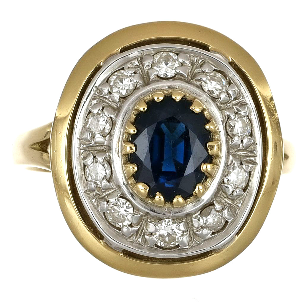 Anello - 18 carati Oro giallo, Argento - 1.05ct. tw. Zaffiro - Diamante