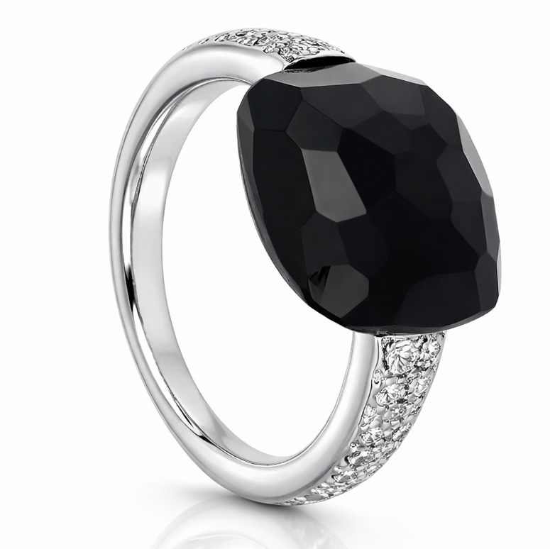Anello - 18 carati Oro bianco - 7.82ct. tw. Onice - Diamante