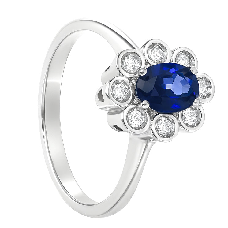 Anello - 18 carati Oro bianco - 1.06ct. tw. Zaffiro - Diamante