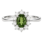 Anello - 18 carati Oro bianco - 1.09ct. tw. Peridoto - Diamante