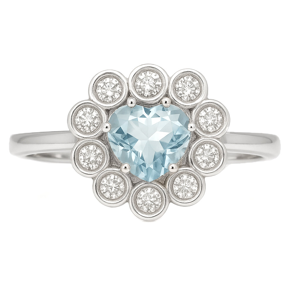 Anello - 18 carati Oro bianco - 0.77ct. tw. Acquamarina - Diamante