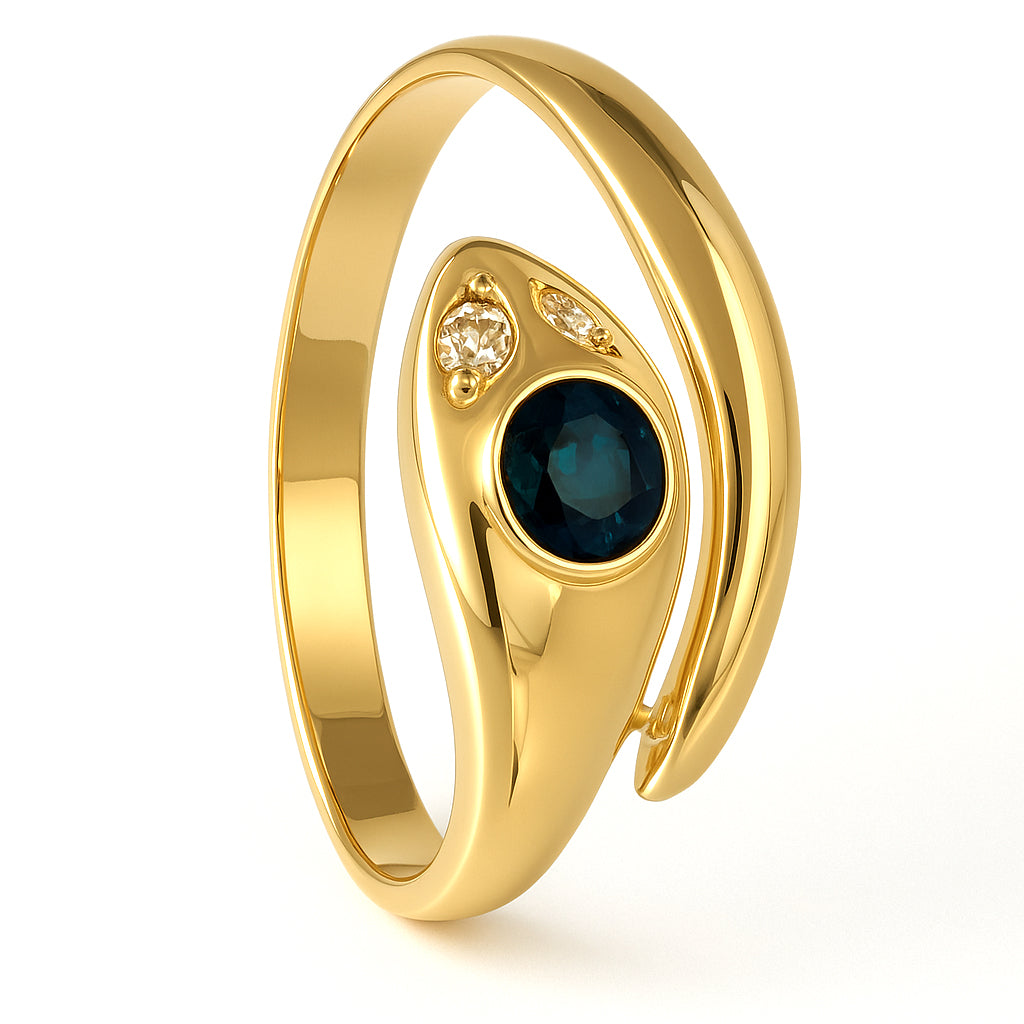 Anello - 18 carati Oro giallo - 0.11ct. tw. Zaffiro - Diamante