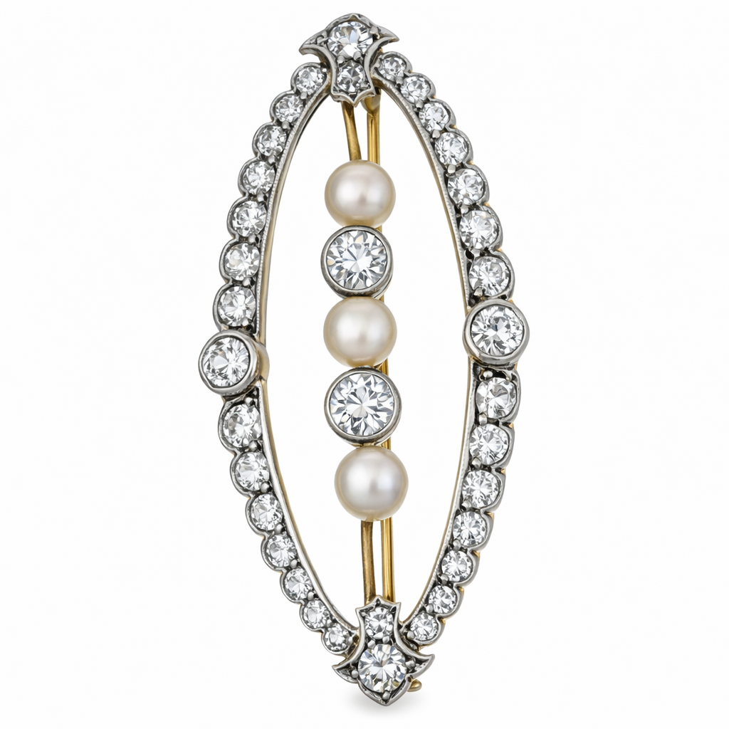 Spilla - 18 carati Oro giallo, Argento - 2.19ct. tw. Diamante (Naturale) - Perla