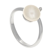 Anello - 18 carati Oro bianco - 0.01ct. tw. Diamante (Naturale) - Perla