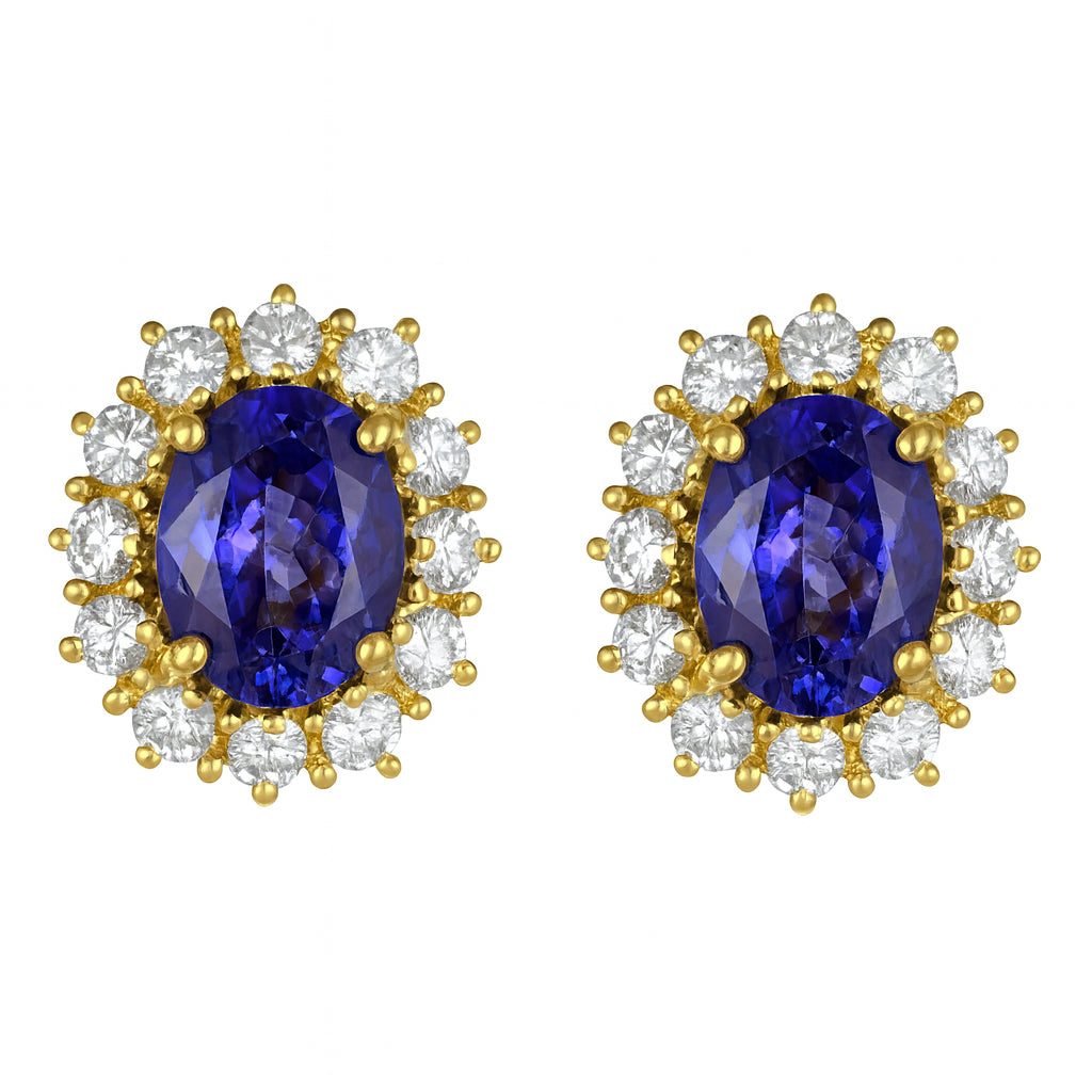 Orecchini - 18 carati Oro giallo - 3.44ct. tw. Tanzanite - Diamante