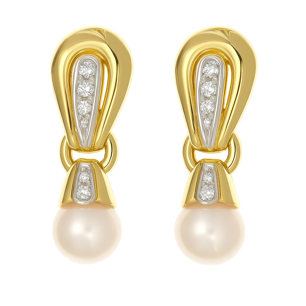 Orecchini - 18 carati Oro bianco, Oro giallo - 0.12ct. tw. Diamante (Naturale) - Perla