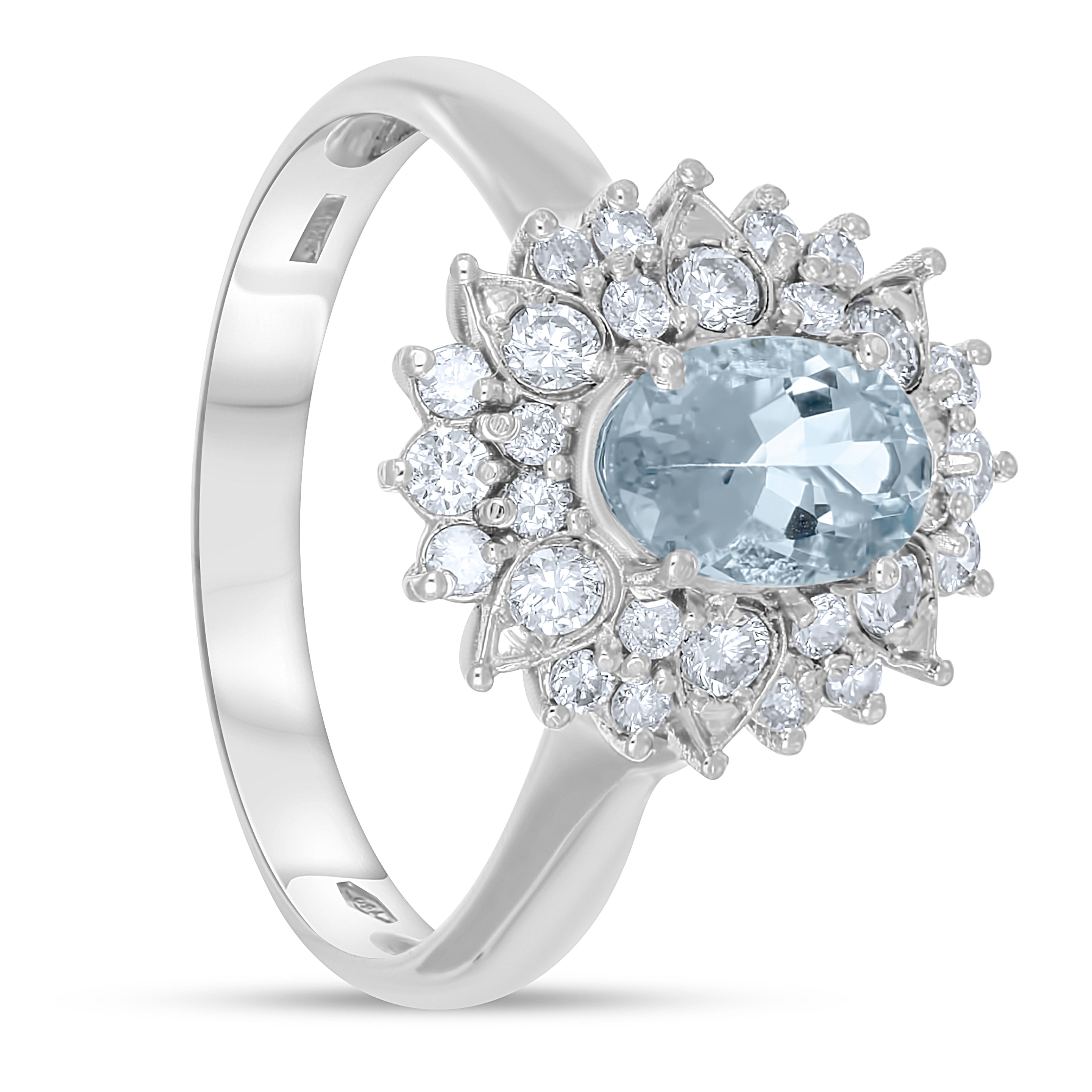 Anello - 18 carati Oro bianco - 1.19ct. tw. Acquamarina - Diamante