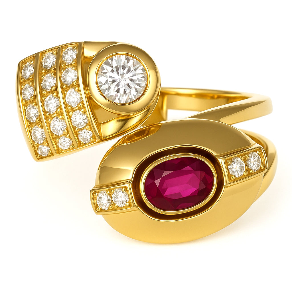 Anello - 18 carati Oro giallo - 1.31ct. tw. Rubino - Diamante