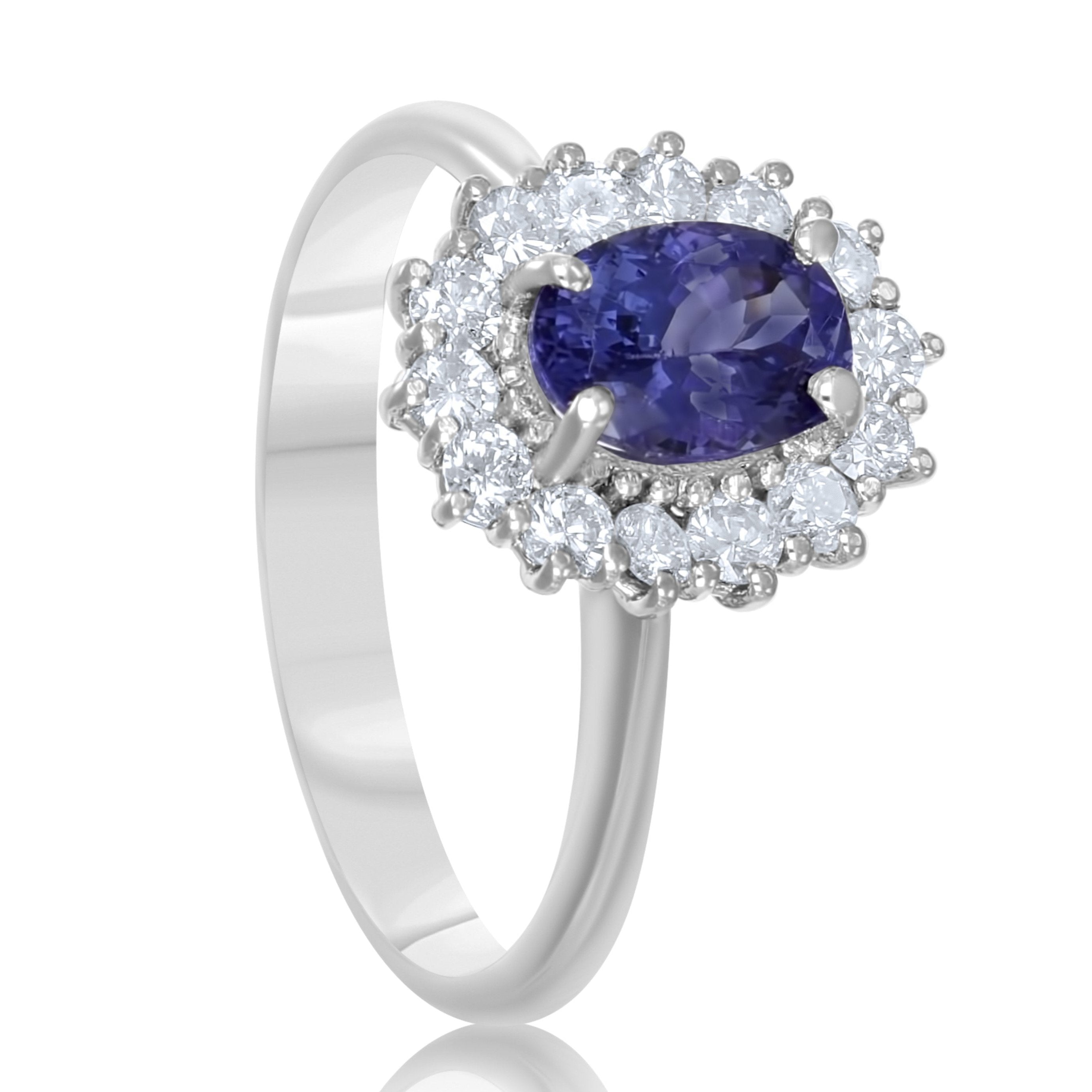 Anello - 18 carati Oro bianco Diamante (Naturale) - Tanzanite