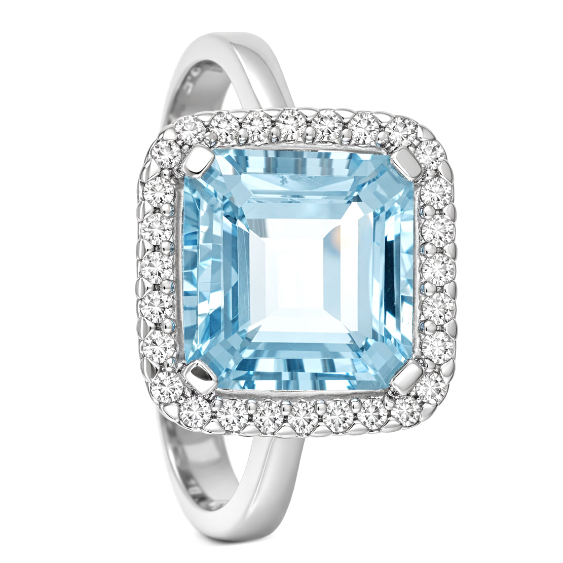 Anello - 18 carati Oro bianco Acquamarina - Diamante