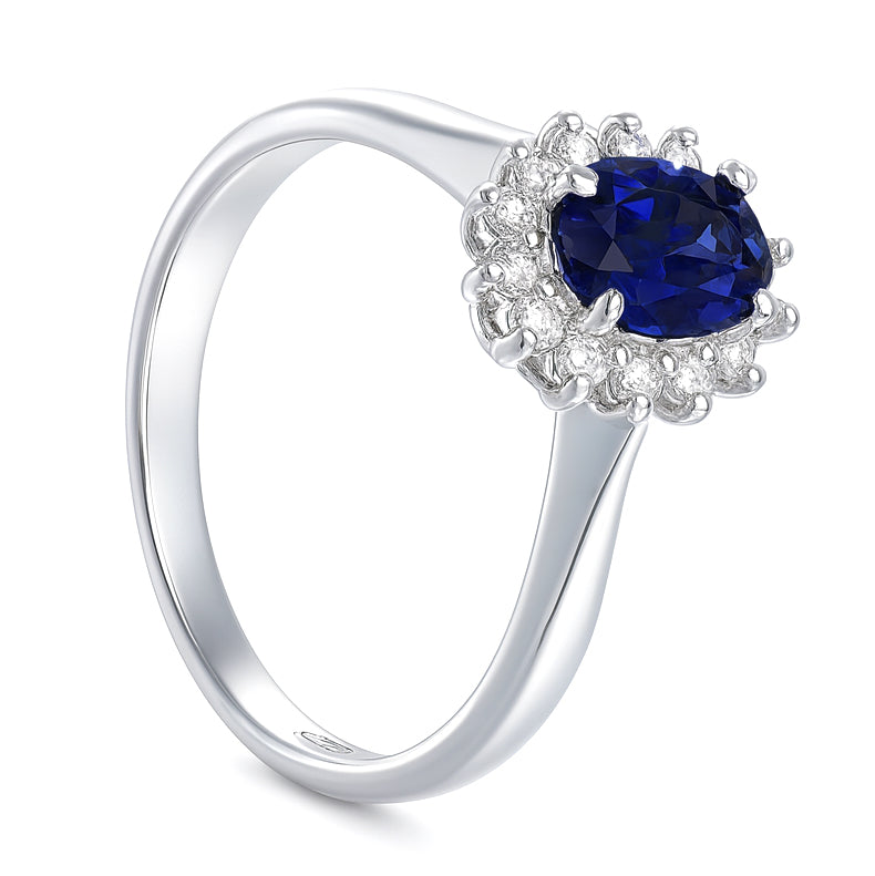 Anello - 18 carati Oro bianco - 1.15ct. tw. Zaffiro - Diamante