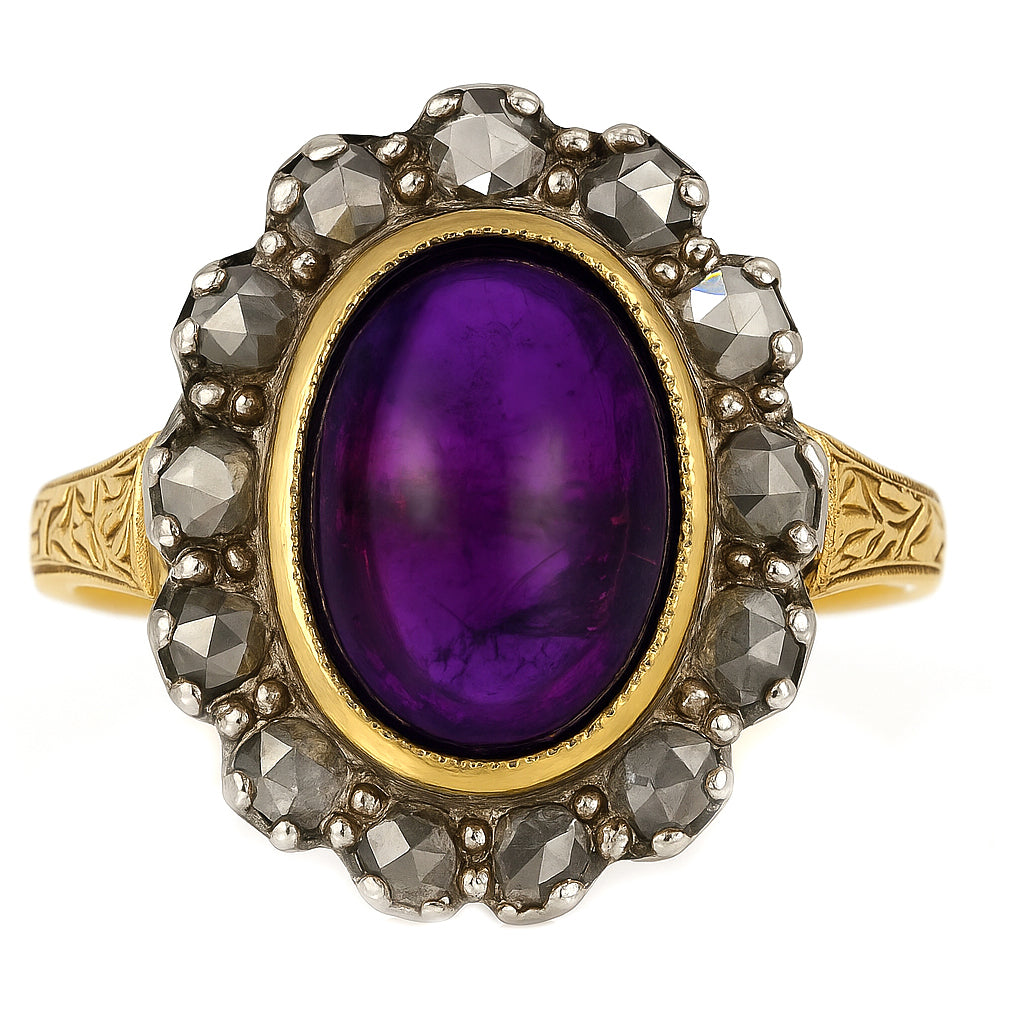 Anello in Oro giallo 18 carati e Argento 800 Ametista e Diamanti