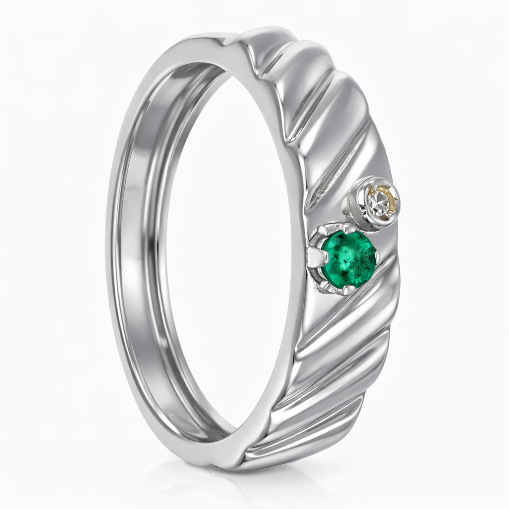 Anello - 18 carati Oro bianco - 0.10ct. tw. Smeraldo - Diamante - Made in Italy - Handmade