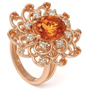 Anello - 18 carati Oro giallo - 7.70ct. tw. Quarzo citrino - Diamante