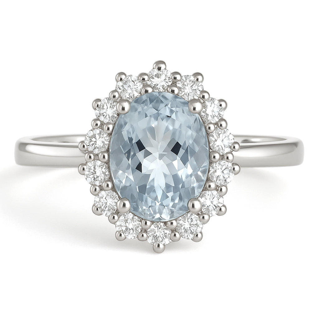 Anello - 18 carati Oro bianco - 1.34ct. tw. Acquamarina - Diamante