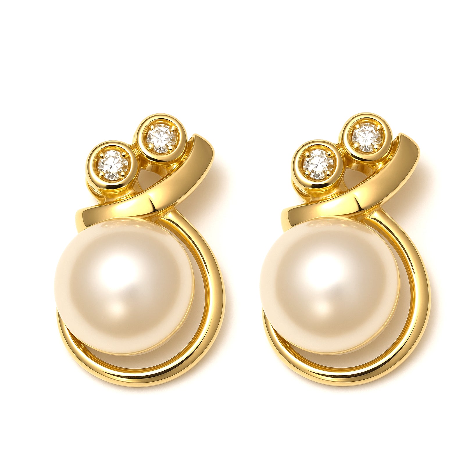 Orecchini - 18 carati Oro giallo - 0.06ct. tw. Diamante (Naturale) - Perla
