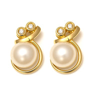 Orecchini - 18 carati Oro giallo - 0.06ct. tw. Diamante (Naturale) - Perla